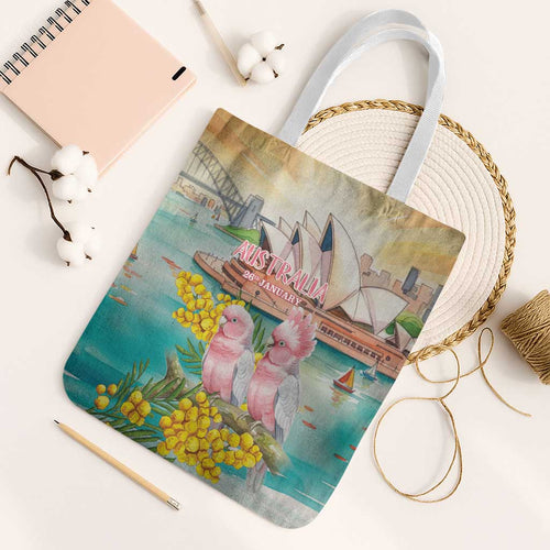 Pink Galah Australia Day Tote Bag Aussie Sydney Opera House Watercolor Stylized - Aussie Hoodie