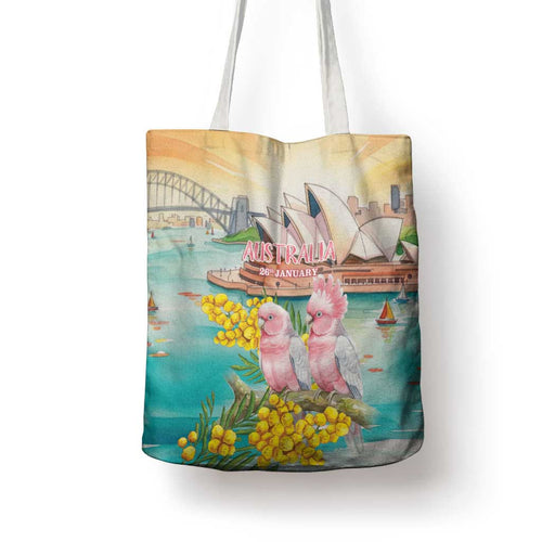 Pink Galah Australia Day Tote Bag Aussie Sydney Opera House Watercolor Stylized - Aussie Hoodie