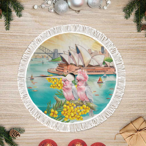 Pink Galah Australia Day Tree Skirt Aussie Sydney Opera House Watercolor Stylized - Aussie Hoodie