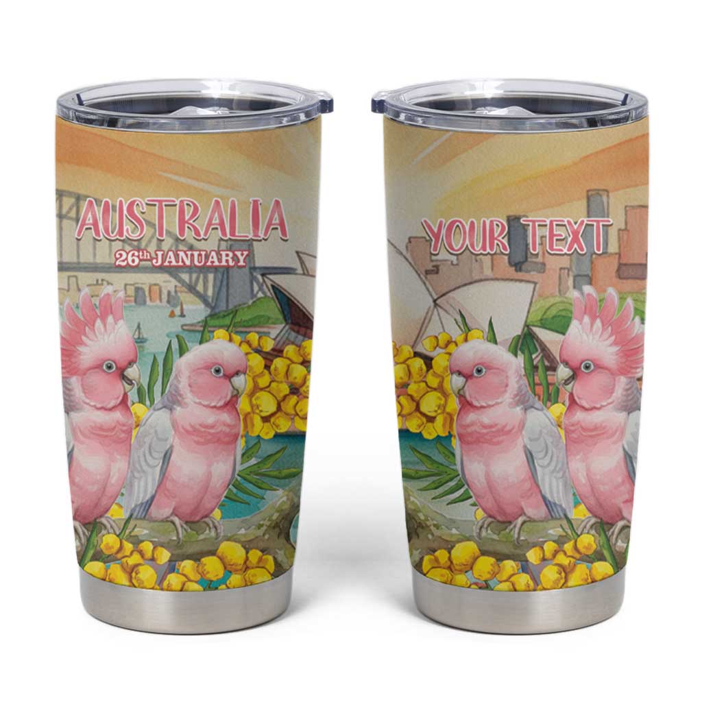 Personalised Pink Galah Australia Day Tumbler Cup Aussie Sydney Opera House Watercolor Stylized - Aussie Hoodie