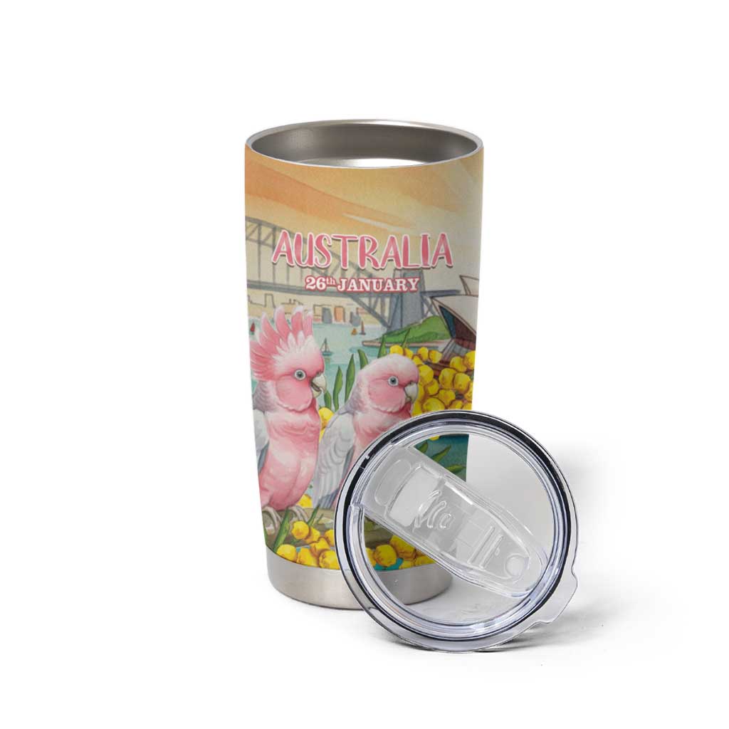 Personalised Pink Galah Australia Day Tumbler Cup Aussie Sydney Opera House Watercolor Stylized - Aussie Hoodie