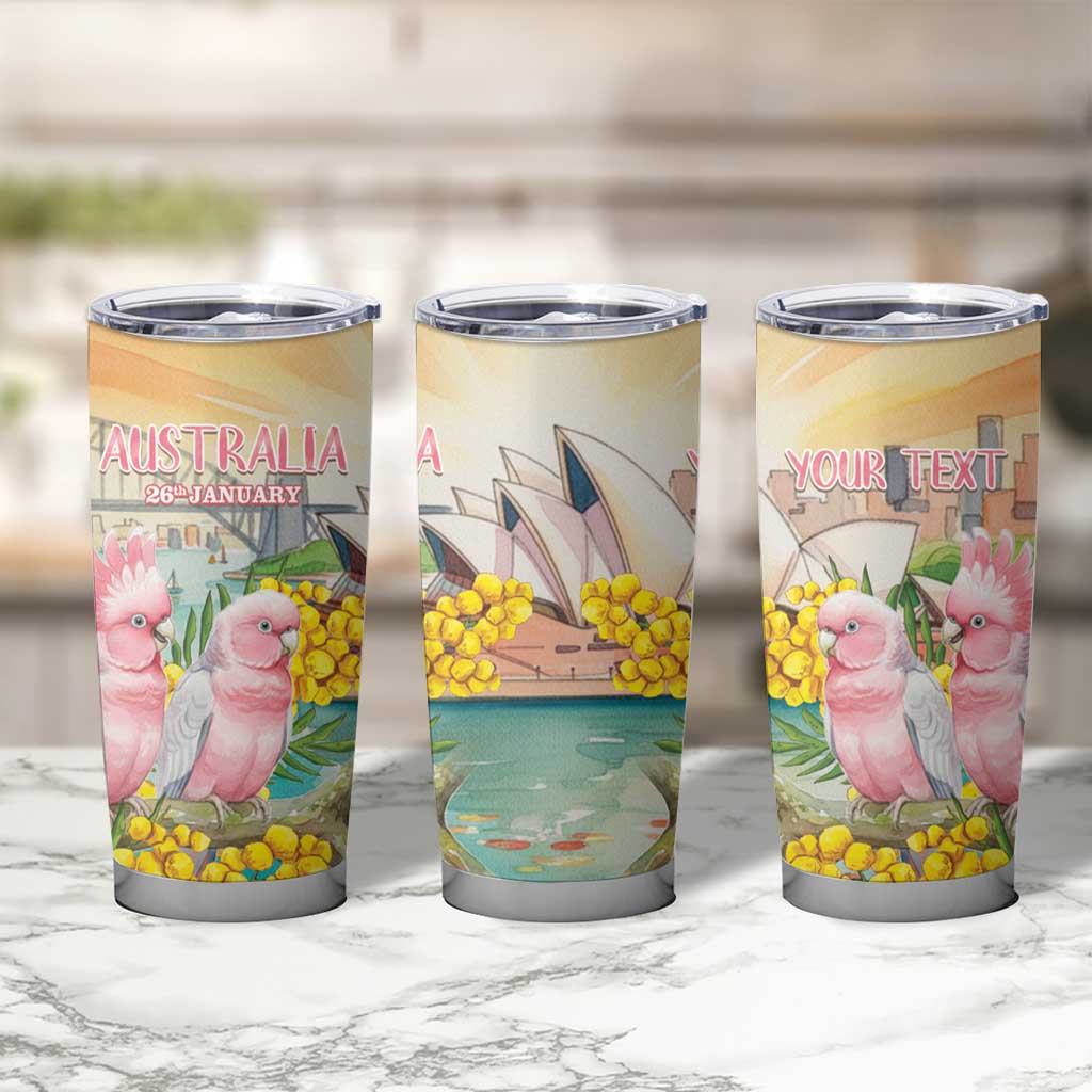 Personalised Pink Galah Australia Day Tumbler Cup Aussie Sydney Opera House Watercolor Stylized - Aussie Hoodie