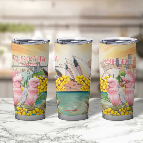 Personalised Pink Galah Australia Day Tumbler Cup Aussie Sydney Opera House Watercolor Stylized - Aussie Hoodie