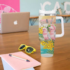 Personalised Pink Galah Australia Day Tumbler With Handle Aussie Sydney Opera House Watercolor Stylized - Aussie Hoodie