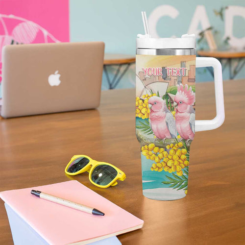 Personalised Pink Galah Australia Day Tumbler With Handle Aussie Sydney Opera House Watercolor Stylized - Aussie Hoodie