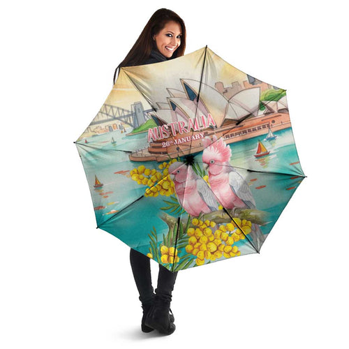 Pink Galah Australia Day Umbrella Aussie Sydney Opera House Watercolor Stylized - Aussie Hoodie