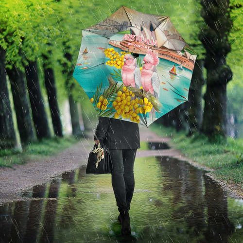Pink Galah Australia Day Umbrella Aussie Sydney Opera House Watercolor Stylized - Aussie Hoodie
