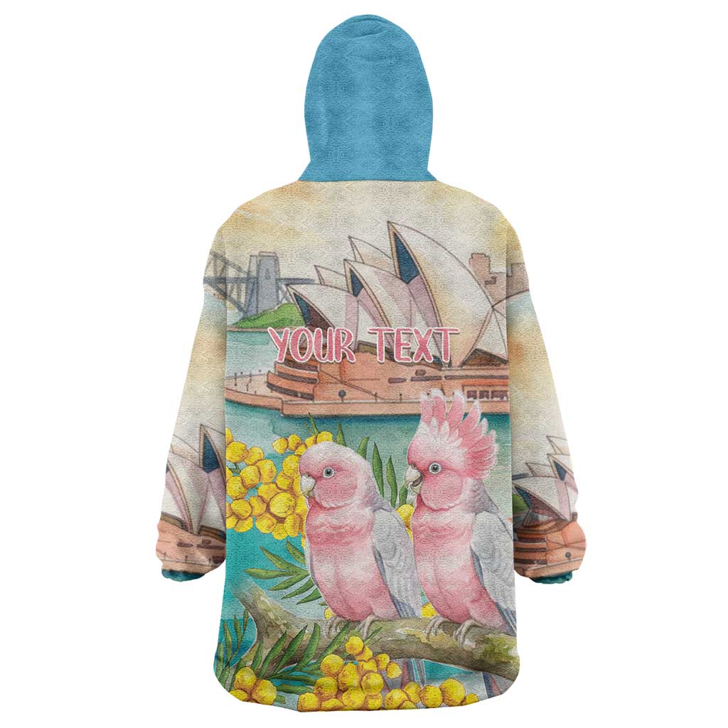 Personalised Pink Galah Australia Day Wearable Blanket Hoodie Aussie Sydney Opera House Watercolor Stylized - Aussie Hoodie