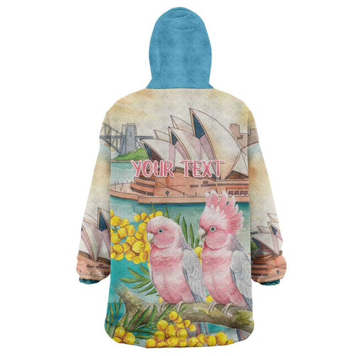 Personalised Pink Galah Australia Day Wearable Blanket Hoodie Aussie Sydney Opera House Watercolor Stylized - Aussie Hoodie