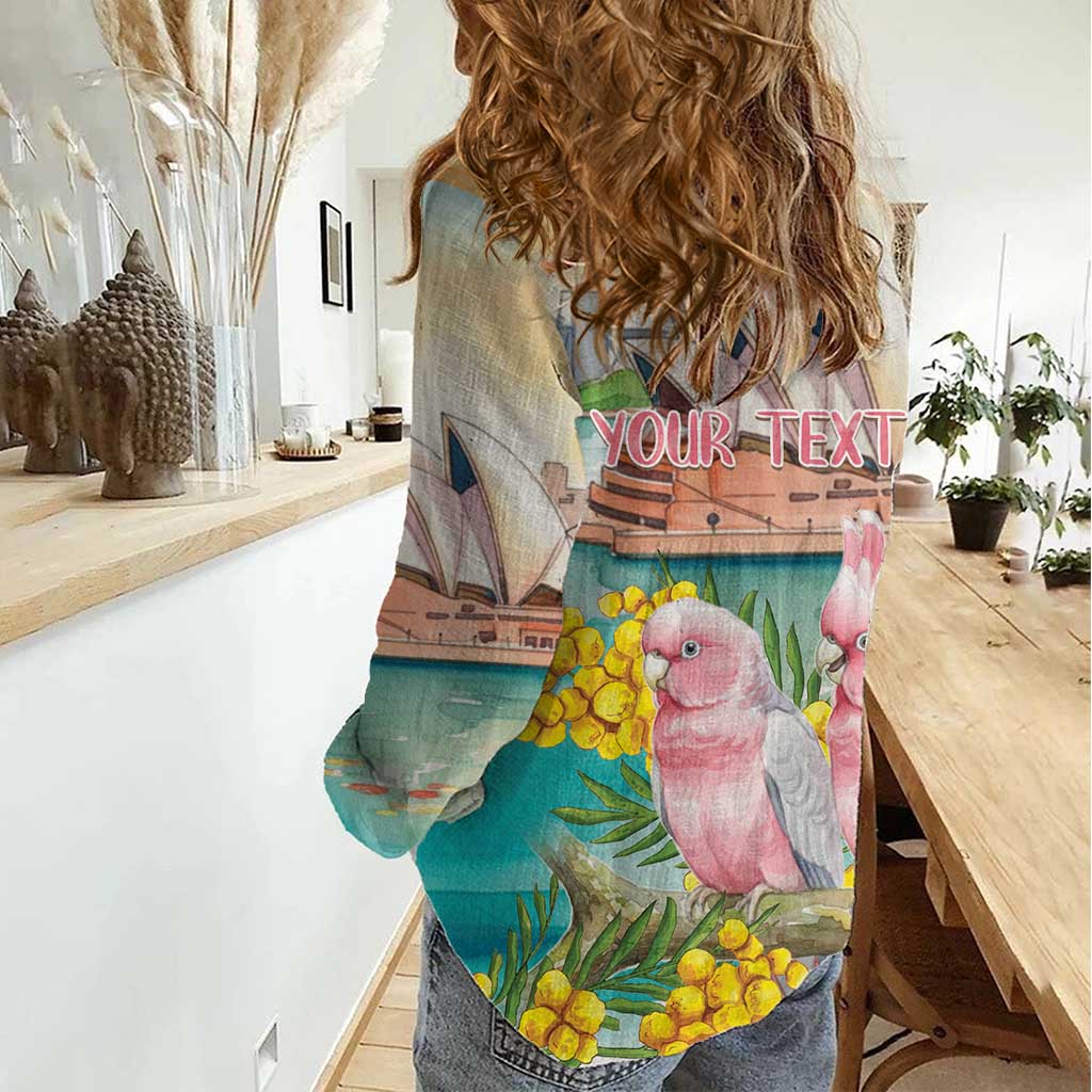 Personalised Pink Galah Australia Day Women Casual Shirt Aussie Sydney Opera House Watercolor Stylized - Aussie Hoodie