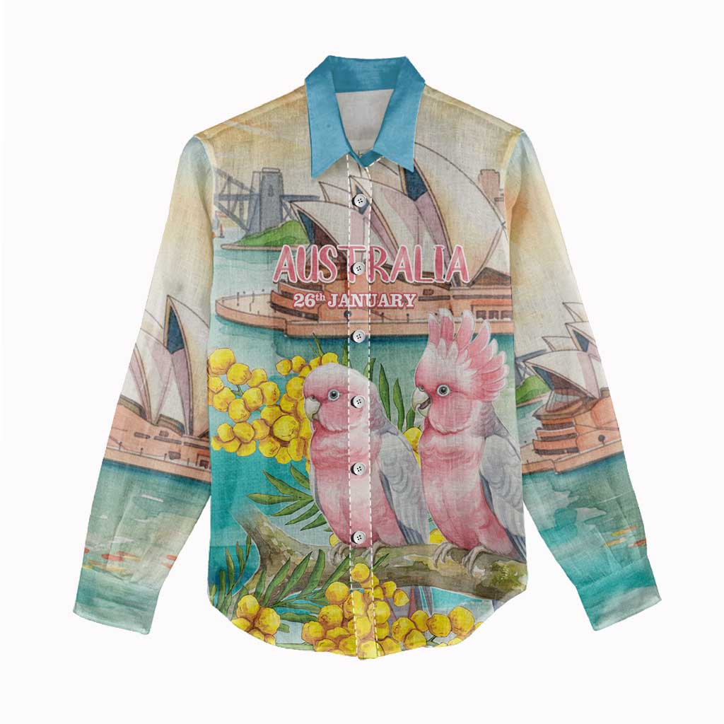 Personalised Pink Galah Australia Day Women Casual Shirt Aussie Sydney Opera House Watercolor Stylized - Aussie Hoodie