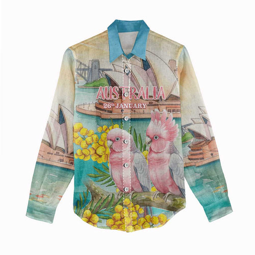 Personalised Pink Galah Australia Day Women Casual Shirt Aussie Sydney Opera House Watercolor Stylized - Aussie Hoodie