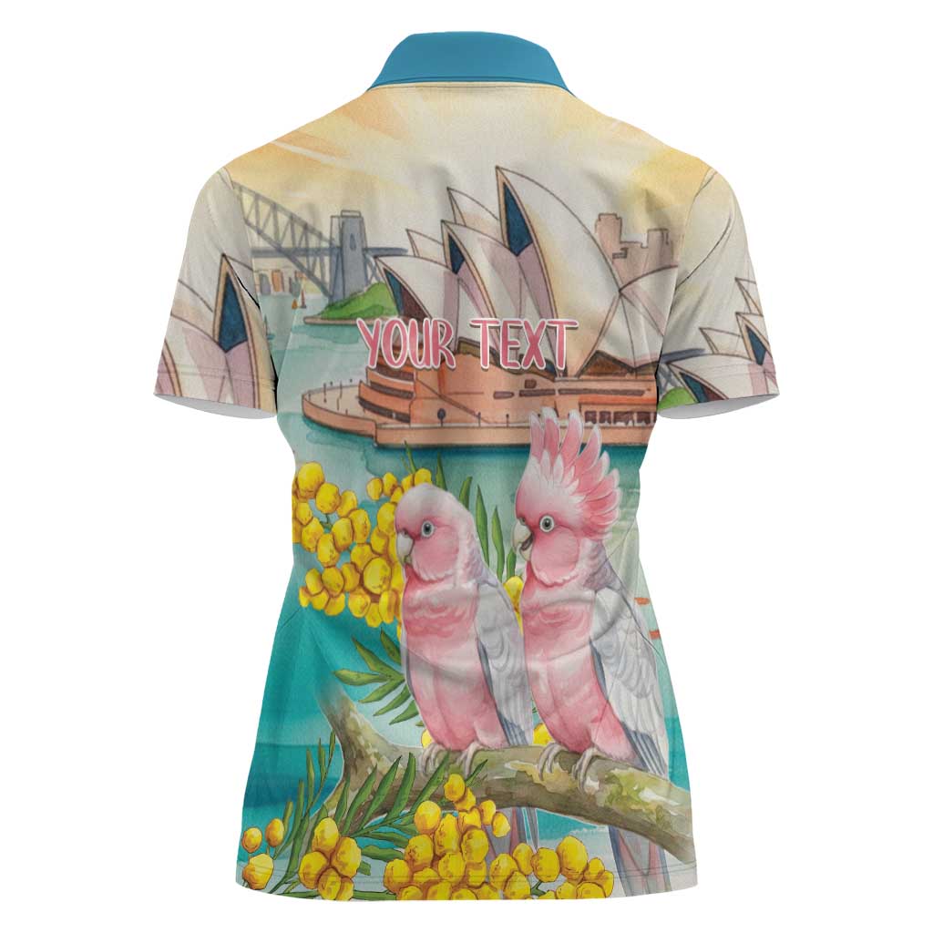 Personalised Pink Galah Australia Day Women Polo Shirt Aussie Sydney Opera House Watercolor Stylized - Aussie Hoodie