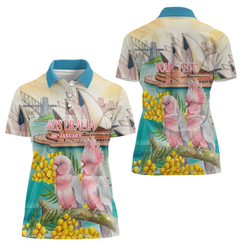 Personalised Pink Galah Australia Day Women Polo Shirt Aussie Sydney Opera House Watercolor Stylized - Aussie Hoodie