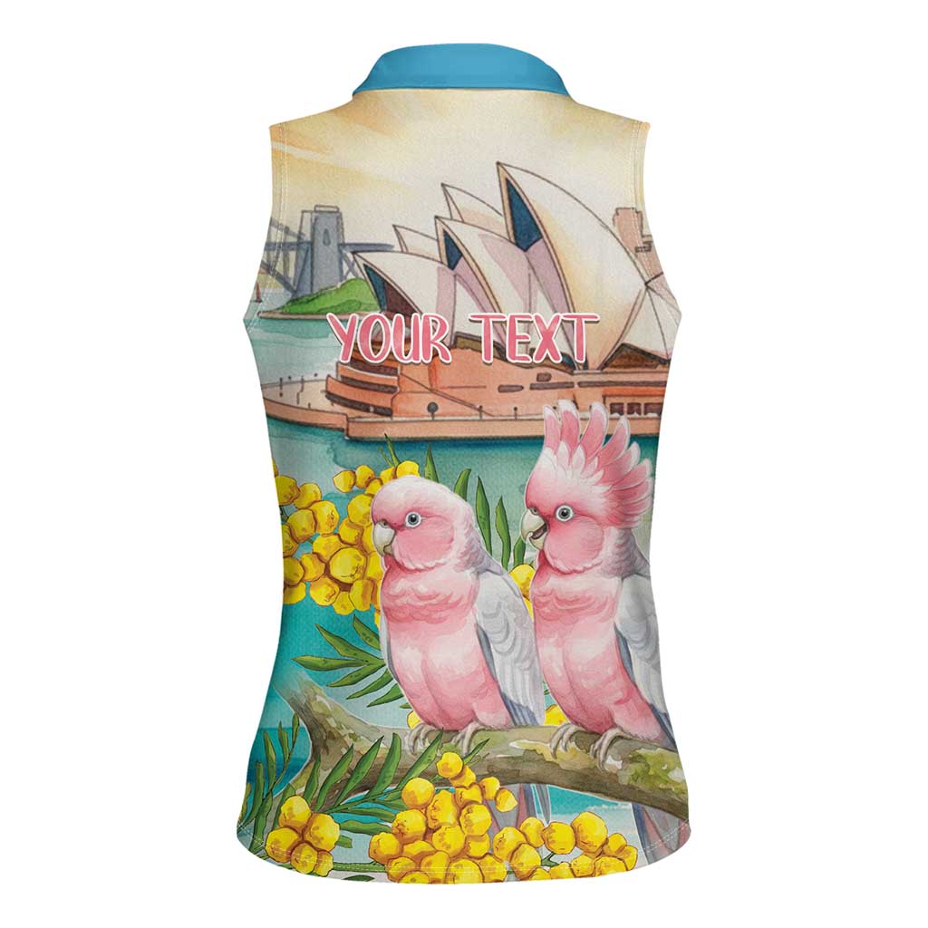 Personalised Pink Galah Australia Day Women Sleeveless Polo Shirt Aussie Sydney Opera House Watercolor Stylized - Aussie Hoodie