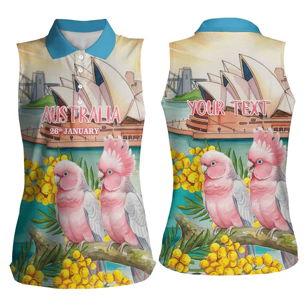 Personalised Pink Galah Australia Day Women Sleeveless Polo Shirt Aussie Sydney Opera House Watercolor Stylized - Aussie Hoodie