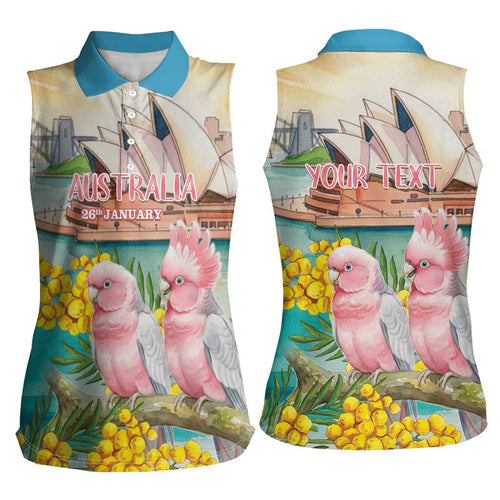 Personalised Pink Galah Australia Day Women Sleeveless Polo Shirt Aussie Sydney Opera House Watercolor Stylized - Aussie Hoodie