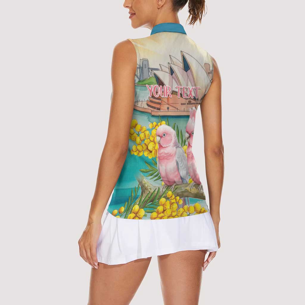 Personalised Pink Galah Australia Day Women Sleeveless Polo Shirt Aussie Sydney Opera House Watercolor Stylized - Aussie Hoodie