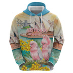 Personalised Pink Galah Australia Day Zip Hoodie Aussie Sydney Opera House Watercolor Stylized - Aussie Hoodie