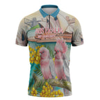 Personalised Pink Galah Australia Day Zipper Polo Shirt Aussie Sydney Opera House Watercolor Stylized - Aussie Hoodie