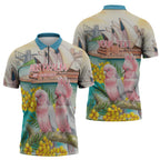 Personalised Pink Galah Australia Day Zipper Polo Shirt Aussie Sydney Opera House Watercolor Stylized - Aussie Hoodie