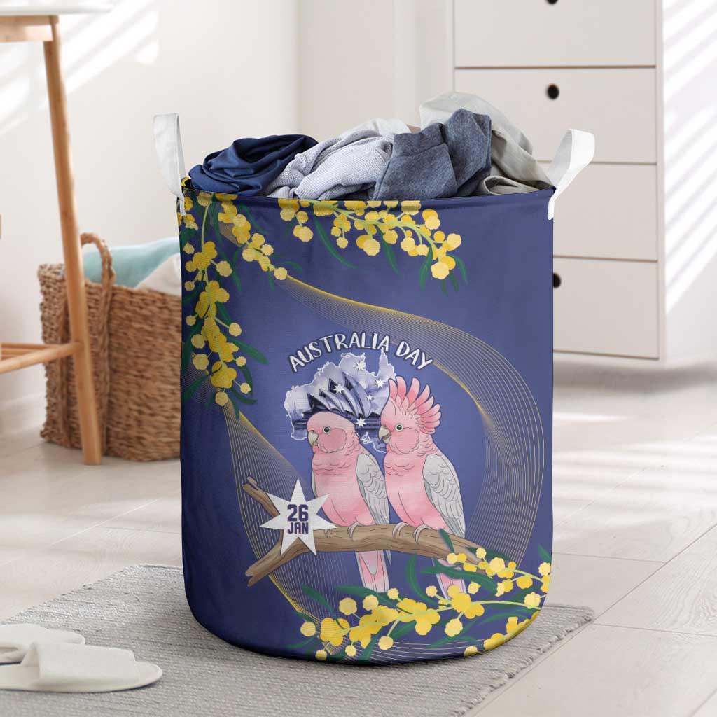 Pink Galah Australia Day Laundry Basket 26th January Golden Wattle Flag Color - Aussie Hoodie