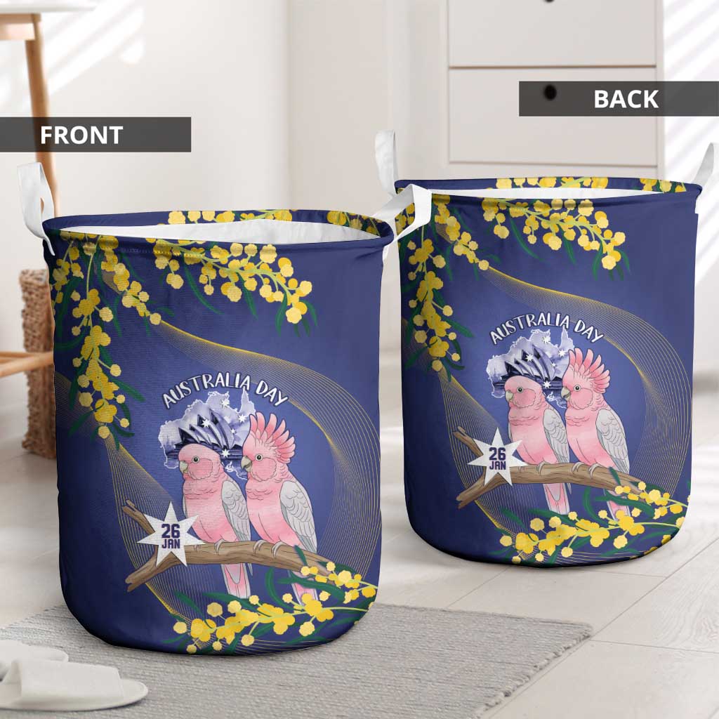 Pink Galah Australia Day Laundry Basket 26th January Golden Wattle Flag Color - Aussie Hoodie
