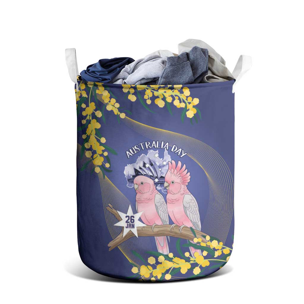 Pink Galah Australia Day Laundry Basket 26th January Golden Wattle Flag Color - Aussie Hoodie