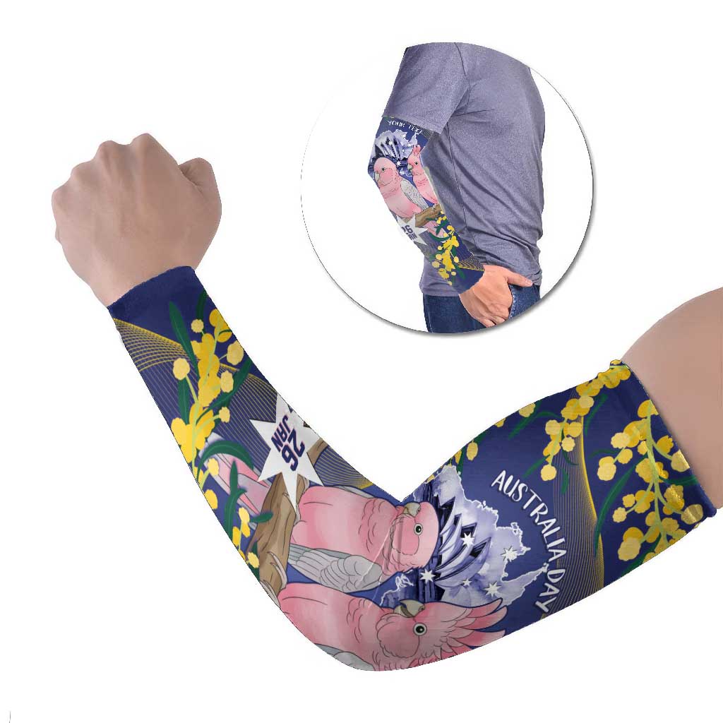 Personalised Pink Galah Australia Day Arm Sleeves 26th January Golden Wattle Flag Color - Aussie Hoodie