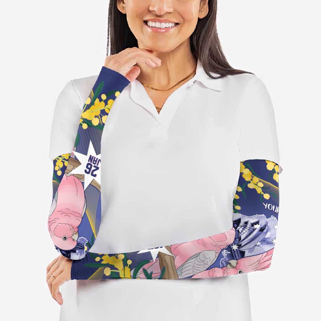 Personalised Pink Galah Australia Day Arm Sleeves 26th January Golden Wattle Flag Color - Aussie Hoodie