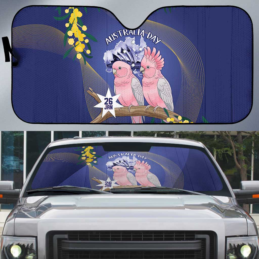 Pink Galah Australia Day Auto Sun Shade 26th January Golden Wattle Flag Color - Aussie Hoodie