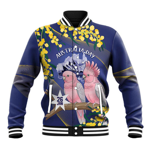 Personalised Pink Galah Australia Day Baseball Jacket 26th January Golden Wattle Flag Color - Aussie Hoodie