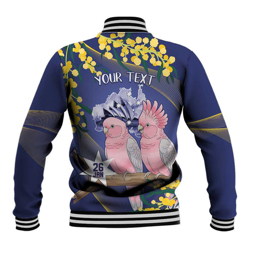 Personalised Pink Galah Australia Day Baseball Jacket 26th January Golden Wattle Flag Color - Aussie Hoodie