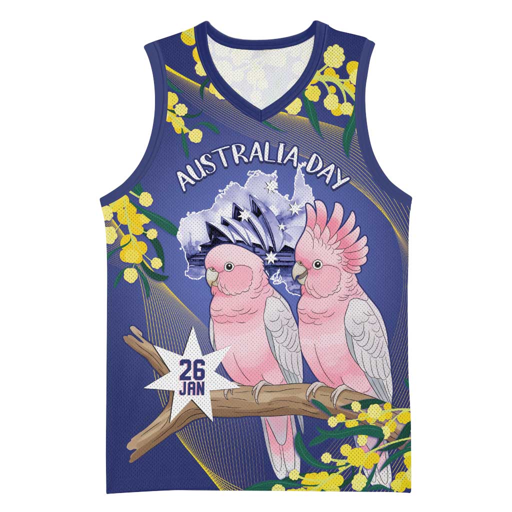 Personalised Pink Galah Australia Day Basketball Jersey 26th January Golden Wattle Flag Color - Aussie Hoodie
