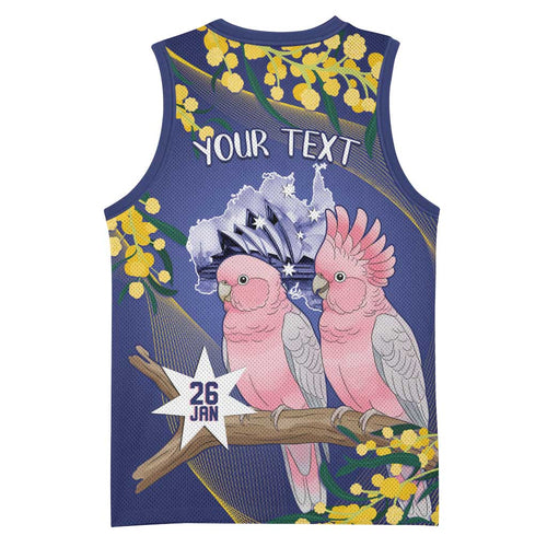 Personalised Pink Galah Australia Day Basketball Jersey 26th January Golden Wattle Flag Color - Aussie Hoodie