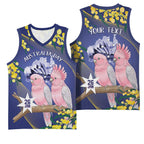 Personalised Pink Galah Australia Day Basketball Jersey 26th January Golden Wattle Flag Color - Aussie Hoodie