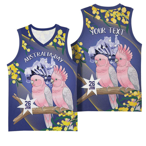 Personalised Pink Galah Australia Day Basketball Jersey 26th January Golden Wattle Flag Color - Aussie Hoodie