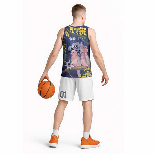 Personalised Pink Galah Australia Day Basketball Jersey 26th January Golden Wattle Flag Color - Aussie Hoodie