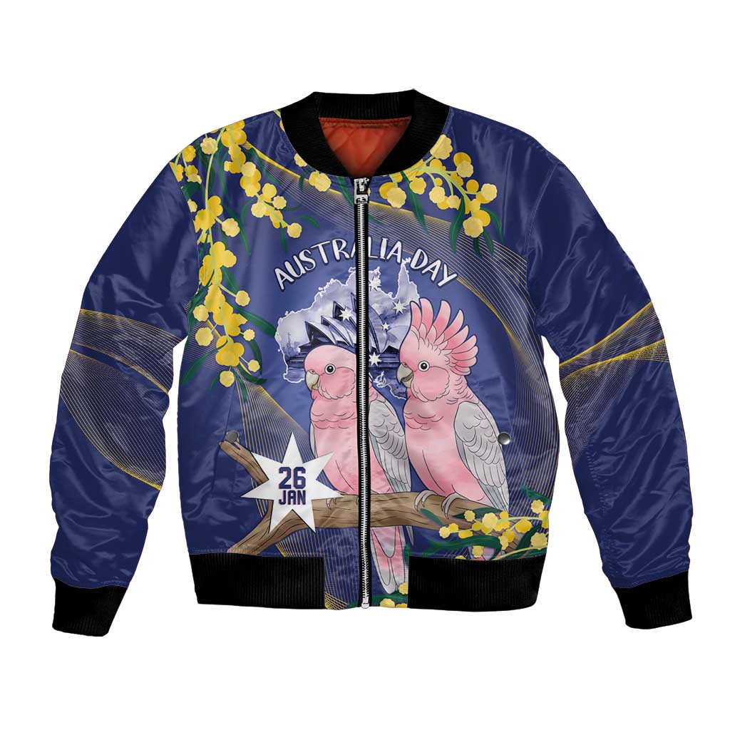 Personalised Pink Galah Australia Day Bomber Jacket 26th January Golden Wattle Flag Color - Aussie Hoodie