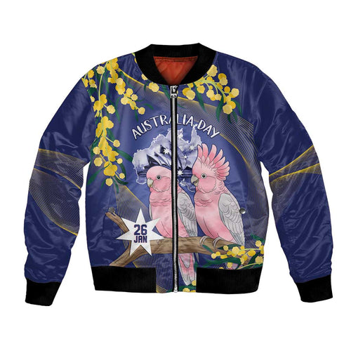 Personalised Pink Galah Australia Day Bomber Jacket 26th January Golden Wattle Flag Color - Aussie Hoodie