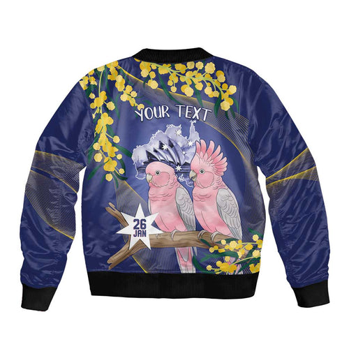 Personalised Pink Galah Australia Day Bomber Jacket 26th January Golden Wattle Flag Color - Aussie Hoodie
