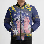 Personalised Pink Galah Australia Day Bomber Puffer Jacket 26th January Golden Wattle Flag Color - Aussie Hoodie