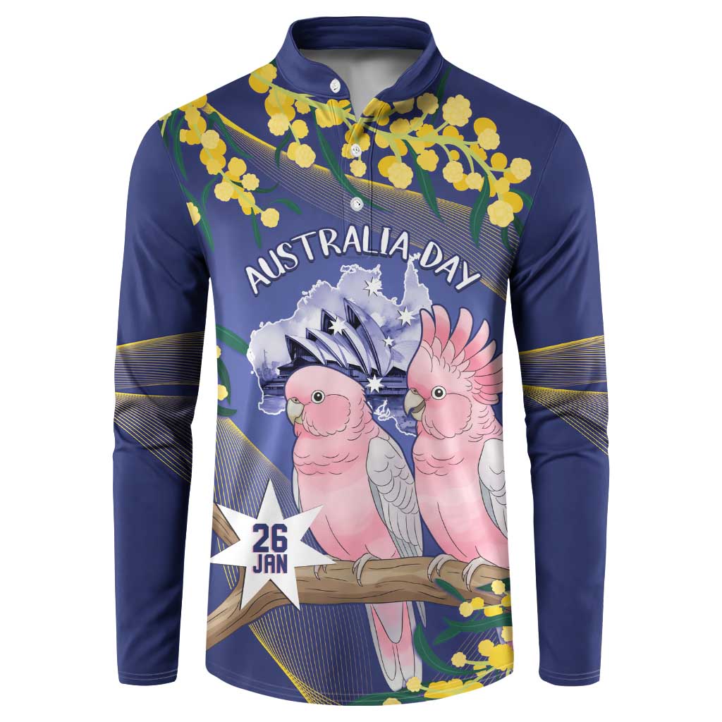 Personalised Pink Galah Australia Day Button Sweatshirt 26th January Golden Wattle Flag Color - Aussie Hoodie