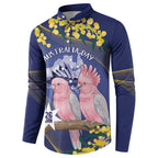 Personalised Pink Galah Australia Day Button Sweatshirt 26th January Golden Wattle Flag Color - Aussie Hoodie