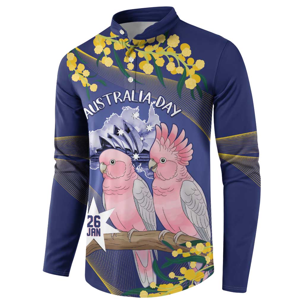 Personalised Pink Galah Australia Day Button Sweatshirt 26th January Golden Wattle Flag Color - Aussie Hoodie