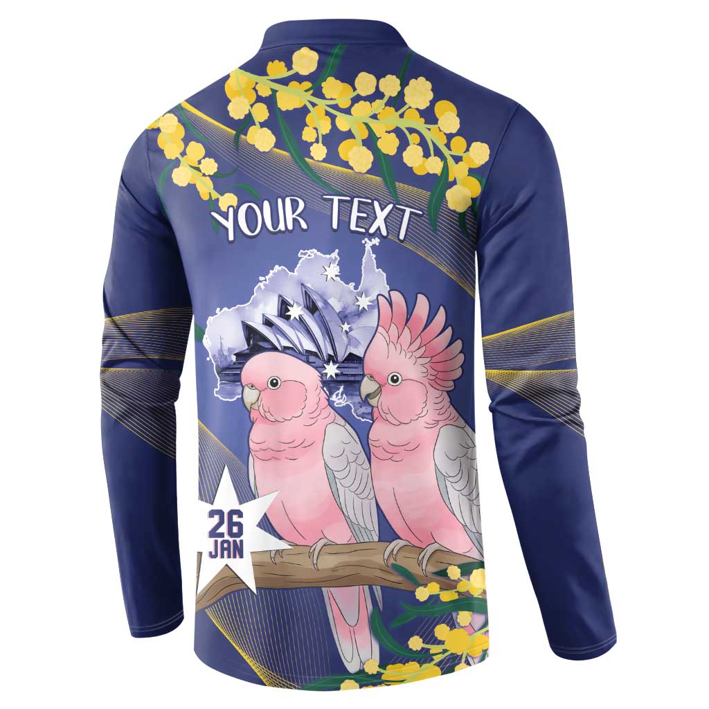 Personalised Pink Galah Australia Day Button Sweatshirt 26th January Golden Wattle Flag Color - Aussie Hoodie