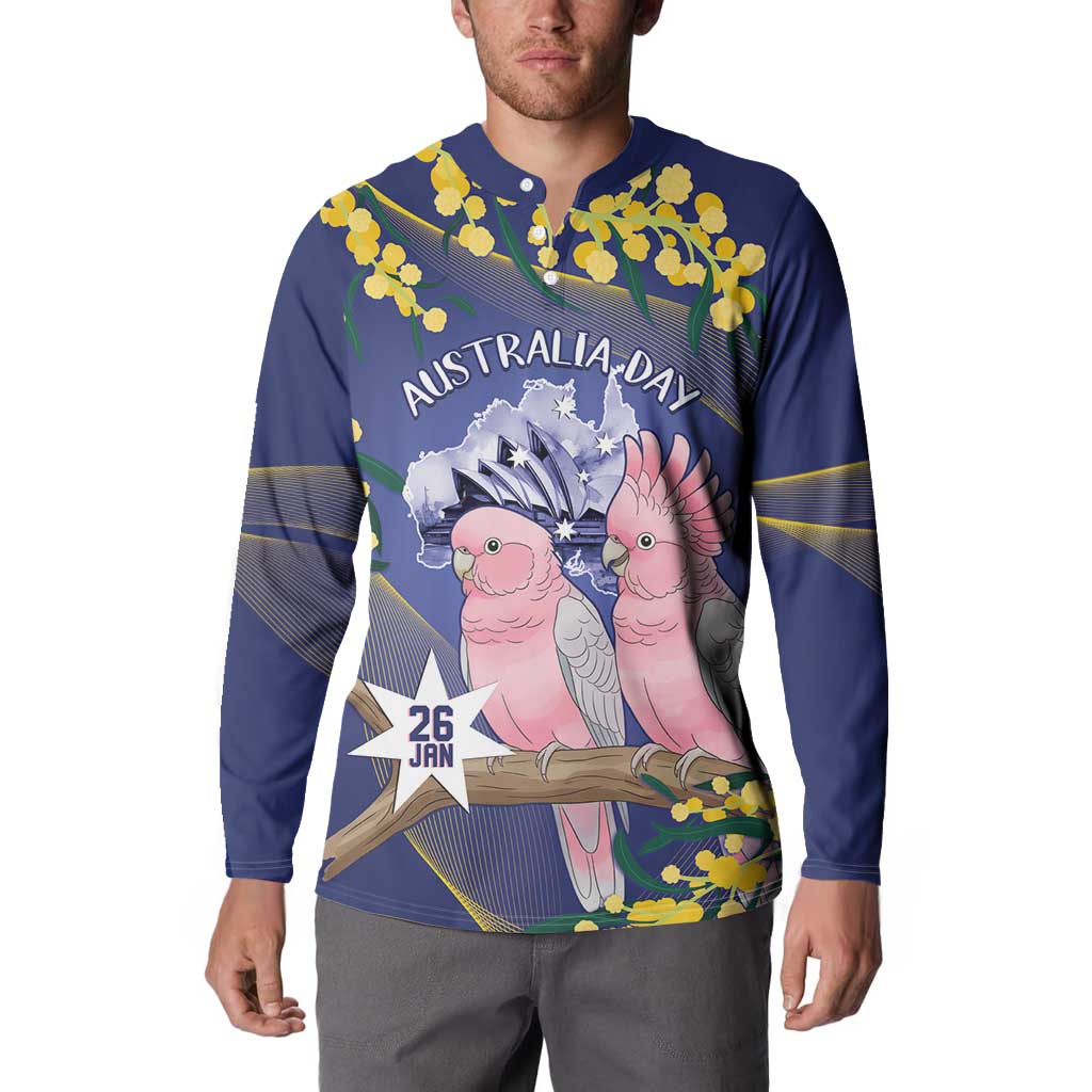 Personalised Pink Galah Australia Day Button Sweatshirt 26th January Golden Wattle Flag Color - Aussie Hoodie