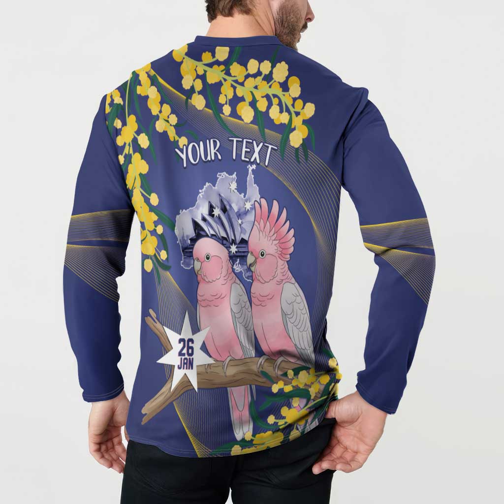 Personalised Pink Galah Australia Day Button Sweatshirt 26th January Golden Wattle Flag Color - Aussie Hoodie