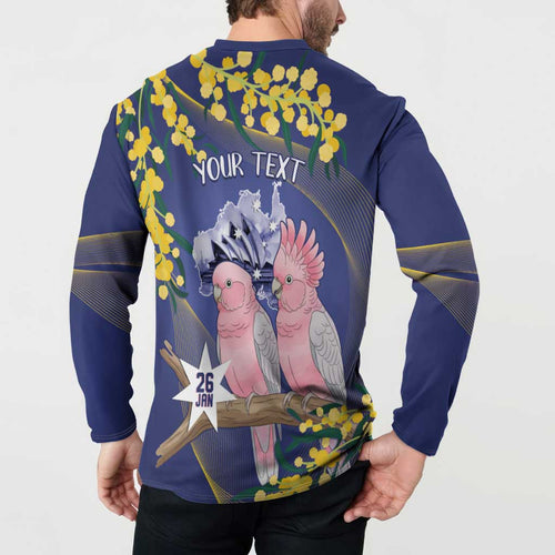 Personalised Pink Galah Australia Day Button Sweatshirt 26th January Golden Wattle Flag Color - Aussie Hoodie