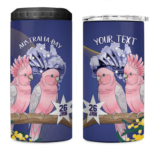 Personalised Pink Galah Australia Day 4 in 1 Can Cooler Tumbler 26th January Golden Wattle Flag Color - Aussie Hoodie
